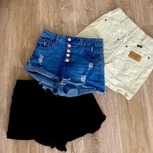 Three pairs of shorts all different brands women’s jean shorts